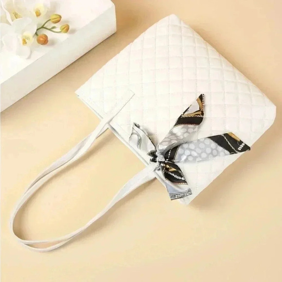⚠️Clearance White Quilted Square Scarf Shoulder Tote Bag - Picture 5 of 5